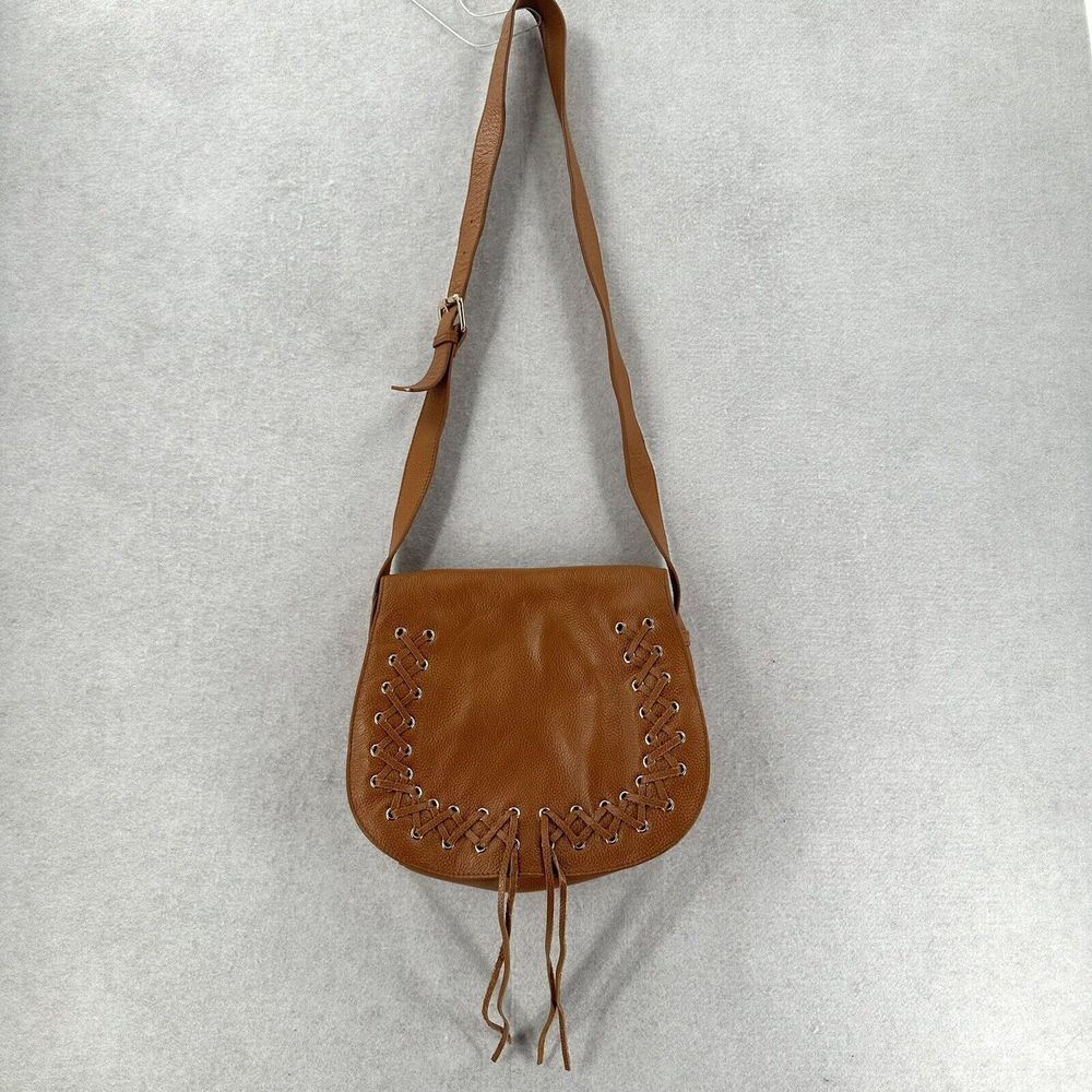 Violetta Royal‎ Tan Genuine Leather Flap Saddle Crossbody Bag Messenger